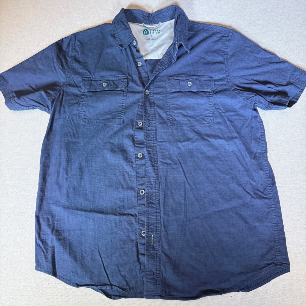 Sierra Designs Mens Large Navy Blue Tech Shirt Short Sleeve Hiking 1679684